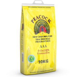 PEACOCK NEW CROP 100% PURE THAI HOM MALI FRAGRANT RICE 10kg Grain ( Yellow bag )